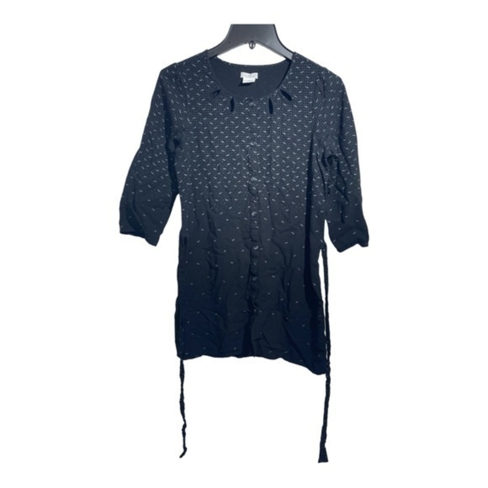 Cooperative Womens Tie Back Tunic Mini Dress Black Rayon Full Button Size Medium